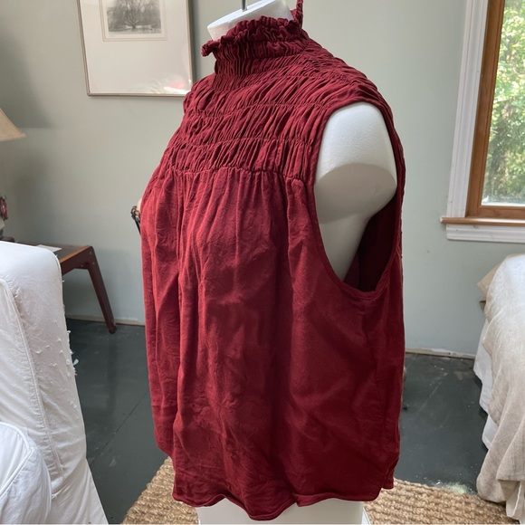 $280 Frame Red Rust Burnt Henna Ruffle Blouse Smocked Tank Top size Medium M - Picture 4 of 8